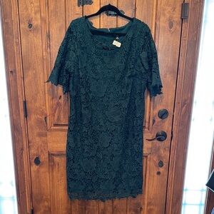 Madison Leigh Dark Green Lace Midi Dress